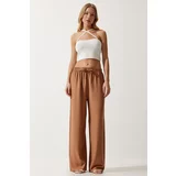 Happiness İstanbul Women's Biscuit Flowy Knitted Palazzo Trousers