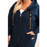 Kesi Włoski plus size women's coat made of faux sheepskin with a hood and pockets navy blue | Eponuda.ba