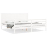 The Living Store Posteljni okvir z vzglavjem bel 200x200 cm trden les - Posteljni Okvir, (21531188) | Shoptok.si
