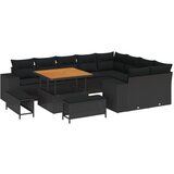 vidaXL set vrtnih sofa od 12 dijelova s jastučićima, crni poli ratan akacija, set vrtnih blagovaonika od 3 dijela s jastučićima, crni poli ratan akacija | shoptok.hr
