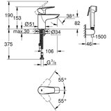 Grohe 23773001 Start Edge armatura za umivalnik s higienskim tuš setom | Shoptok.si