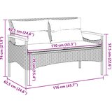  Vrtna klupa s jastucima 116 x 62,5 x 74 cm crna od poliratana | shoptok.hr