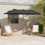 vidaXL Vrtni dežnik Črna 380 x 196 x 235 cm Jeklo s prašnim premazom | Shoptok.si