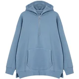 Trendyol Blue Oversize/Wide Cut Hooded Basic Plus Size Sweatshirt