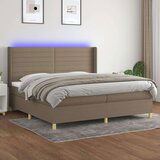  Krevet box spring s madracem LED smeđesivi 200x200 cm tkanina Cijene