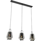 QAZQA Viseča svetilka črna z dimnim steklom 23 cm podolgovata 3-light - Kevin Cene