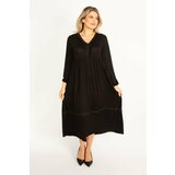 Şans Women's Plus Size Black Flare Detail Long Sleeve Layered Dress Cene