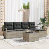  6 delni vrtni kavč set z blazinami svetlo sivi poly ratan | Shoptok.si