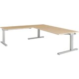 mauser Pisalna miza, s priključkom, ŠxG 2000 x 900 mm, kotni element na levi strani (širina 1200 mm), plošča imitacija javorja, ogrodje aluminijasto s | Shoptok.si