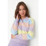 Trendyol blue color block knitwear sweater Cene