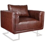  Kockast fotelj s kromiranimi nogami rjavo umetno usnje | Shoptok.si