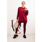 Polski Women's cotton set with a sweatshirt and leggings with the inscription Minimal maroon | Shoptok.si