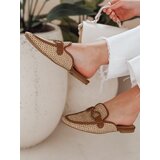 DStreet Klapki damskie mule z tłoczeniem SOFTINO kamelowe | Shoptok.si