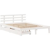 vidaXL Posteljni okvir s predali bel 135x190 cm trdna borovina | Shoptok.si