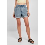 Urban Classics Women's boys' shorts with a high waist, tinted in light blue, washed