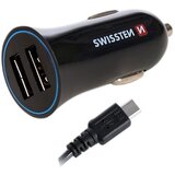 Swissten punjač za auto, 2xUSB, 2.4A, crni + kabel za punjenje USB - USB-C | shoptok.hr