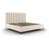 Mazzini Beds Bež oblazinjena zakonska postelja s prostorom za shranjevanje z letvenim dnom 140x200 cm Casey –