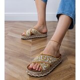  Beige flip-flops with rhinestones on straps Kelara | ePonuda.com