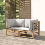 Maison Chic Vrtni kotni kavč - Zunanji kavč s svetlo sivimi blazinami 2 kosa bambus, (22041065) | Shoptok.si