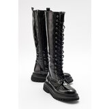 LuviShoes PEGOS Women's Black Wrinkled Lace Up Zippered Boots Cene