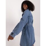 Fashion Hunters Navy blue denim coat with belt | ePonuda.com