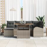 vidaXL 7-delni vrtni kavč set z blazinami Siva poli ratan | Shoptok.si