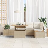 vidaXL 6-delni vrtni kavč set z blazinami Bež Poli Ratan | Shoptok.si