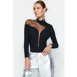 Trendyol Black Transparent Detailed Knitted Tulle Bodysuit cene