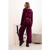 Kesi Włoski Women's velour tracksuit with wide legs and a hoodie plum | Eponuda.ba