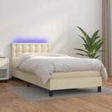vidaXL Box spring postelja z vzmetnico LED krem 100x200cm umetno usnje | Shoptok.si