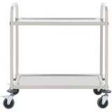 vidaXL Kuhinjski voziček 2-nadstropni 95x45x83,5 cm nerjaveče jeklo | Shoptok.si