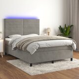 vidaXL Box spring postelja z vzmetnico LED svetlo siva 140x200cm žamet Cene