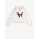 Koton Butterfly Printed Hooded Crop Sweatshirt Rayon Cene