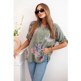 Kesi Włoski Women's cotton blouse with a floral pattern khaki Cijene