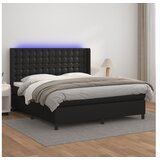 Box spring postelja z vzmetnico LED črna 180x200 cm um. usnje | Shoptok.si