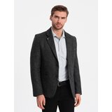 Ombre Men's casual jacket with decorative pin on lapel - graphite melange Cene