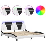 Maison Chic Posteljni okvir - Dvoposteljna postelja - Zakonska postelja z LED lučkami belo črn 180x200 cm umetno usnje, (21697358) | Shoptok.si