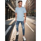 DStreet T-shirt męski z haftem błękitny | Shoptok.si
