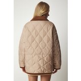  Women's Cream Polo Neck Pocketed Quilted Coat | Eponuda.ba