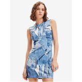 Desigual Blue Patterned Minidress Denam - Women Cene