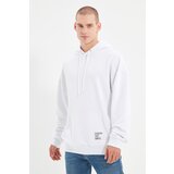Trendyol White Men's Hoodie Oversize Slogan Label Sweatshirt | shoptok.hr