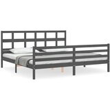  The Living Store Posteljni okvir z vzglavjem siv 200x200 cm trden les - Posteljni Okvir, (21525354) | Shoptok.si