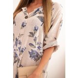 Kesi Włoski Women's cotton dress with a floral pattern and 3/4 sleeve beige | Shoptok.si