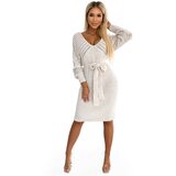 numoco basic Openwork sweater dress with neckline and tie Numoco | Shoptok.si