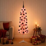  Umjetno usko božićno drvce s kuglicama 150 cm 150 LED lampica - 150 cm s LED-ima i crnim lopticama | shoptok.hr