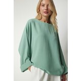  Women's Aquatic Green Bat Sleeves Flounced Aerobatic Binocular Blouse Cene
