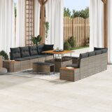 vidaXL 11-delni vrtni kavč set z blazinami Siva Poli Ratan Akacija | Shoptok.si