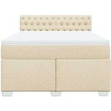vidaXL Box spring postelja z vzmetnico krem 160x200 cm blago | Shoptok.si