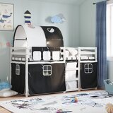  The Living Store Pograd z zavesami bel in črn 90x190 cm trdna borovina - Pograd, (21450686) | Shoptok.si
