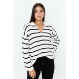 Trendyol Black Super Oversize Striped Knitwear Sweater Cene